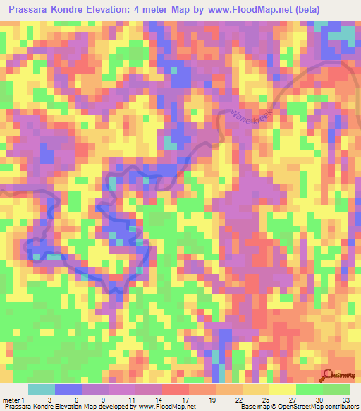 Prassara Kondre,Suriname Elevation Map