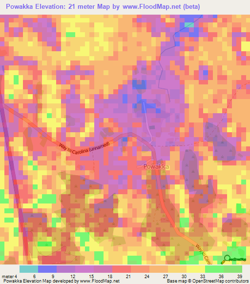 Powakka,Suriname Elevation Map