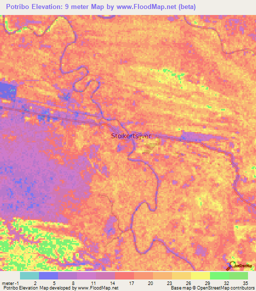 Potribo,Suriname Elevation Map