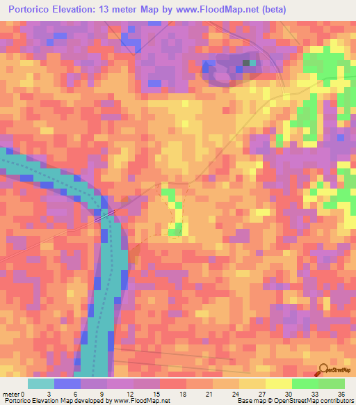 Portorico,Suriname Elevation Map