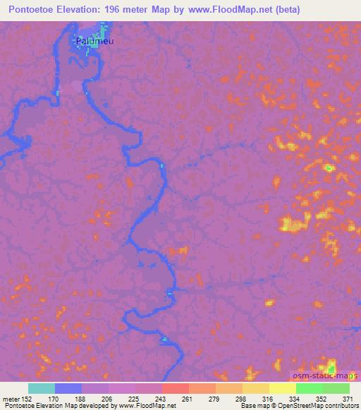 Pontoetoe,Suriname Elevation Map