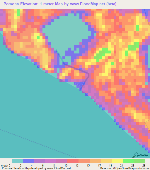 Pomona,Suriname Elevation Map