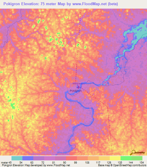 Pokigron,Suriname Elevation Map