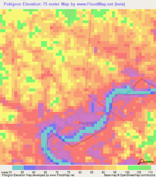 Pokigron,Suriname Elevation Map