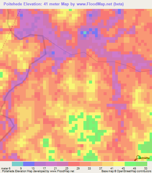 Poitehede,Suriname Elevation Map