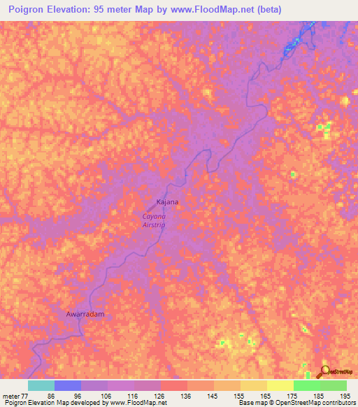 Poigron,Suriname Elevation Map