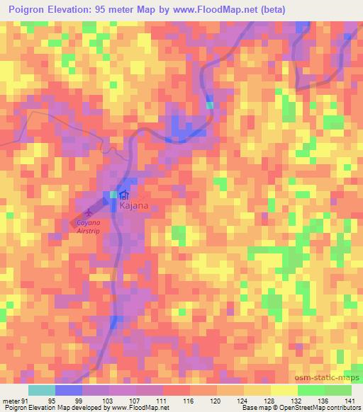 Poigron,Suriname Elevation Map