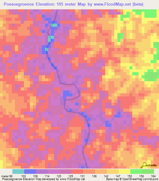 Poesoegroenoe,Suriname Elevation Map