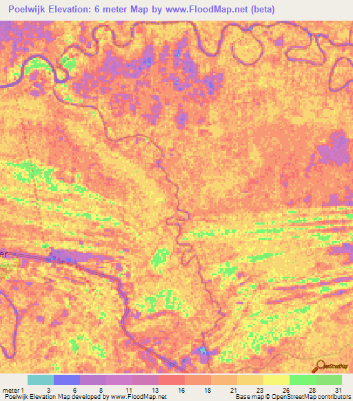 Poelwijk,Suriname Elevation Map