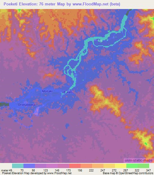 Poeketi,Suriname Elevation Map