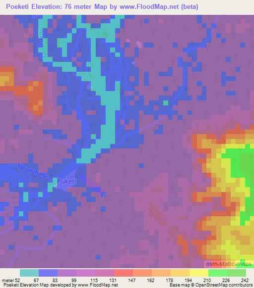 Poeketi,Suriname Elevation Map