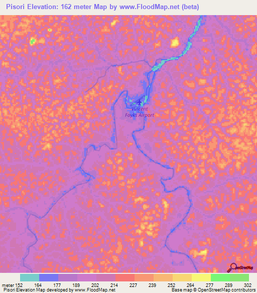 Pisori,Suriname Elevation Map