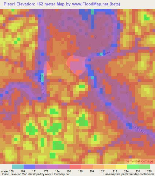 Pisori,Suriname Elevation Map