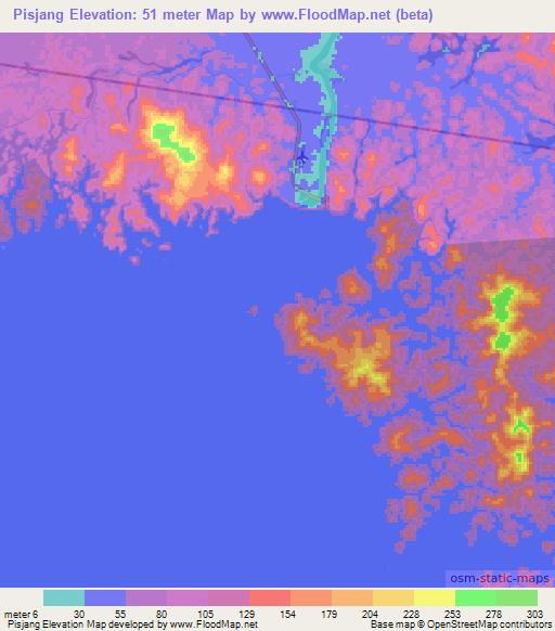 Pisjang,Suriname Elevation Map