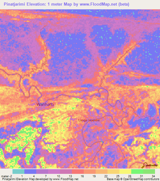 Pinatjarimi,Suriname Elevation Map