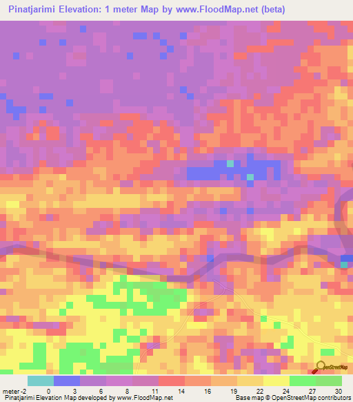 Pinatjarimi,Suriname Elevation Map