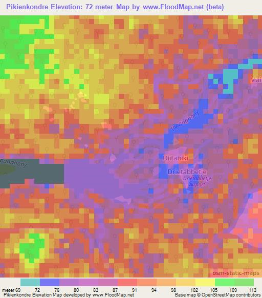 Pikienkondre,Suriname Elevation Map