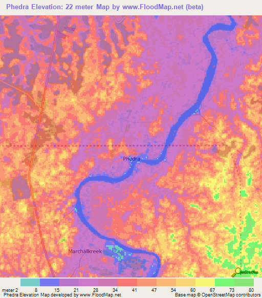 Phedra,Suriname Elevation Map