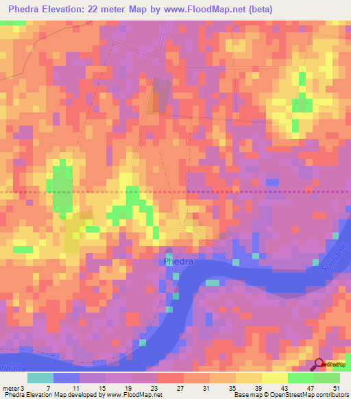 Phedra,Suriname Elevation Map