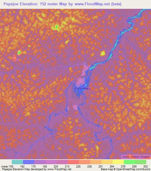 Pepejoe,Suriname Elevation Map