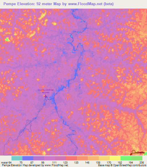 Pempe,Suriname Elevation Map