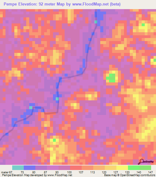 Pempe,Suriname Elevation Map