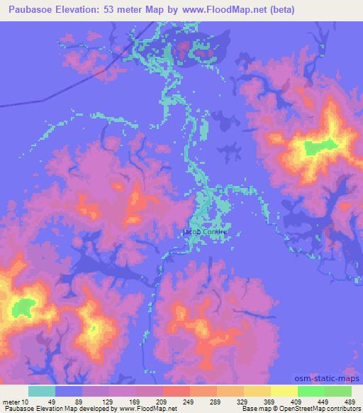 Paubasoe,Suriname Elevation Map