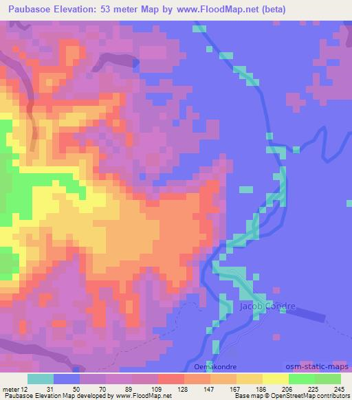 Paubasoe,Suriname Elevation Map