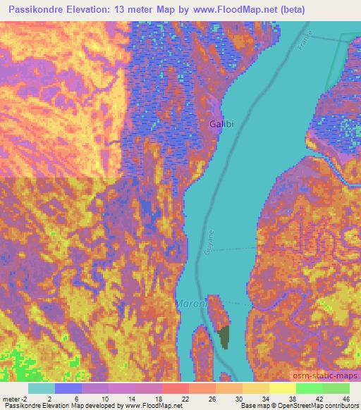 Passikondre,Suriname Elevation Map