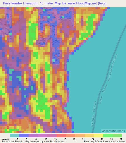 Passikondre,Suriname Elevation Map