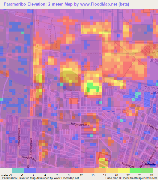 Paramaribo,Suriname Elevation Map