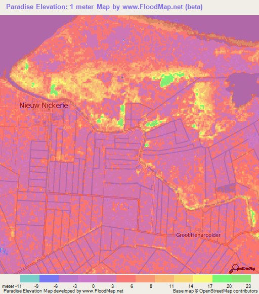 Paradise,Suriname Elevation Map