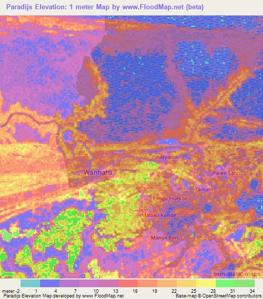 Paradijs,Suriname Elevation Map