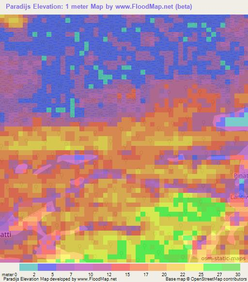 Paradijs,Suriname Elevation Map