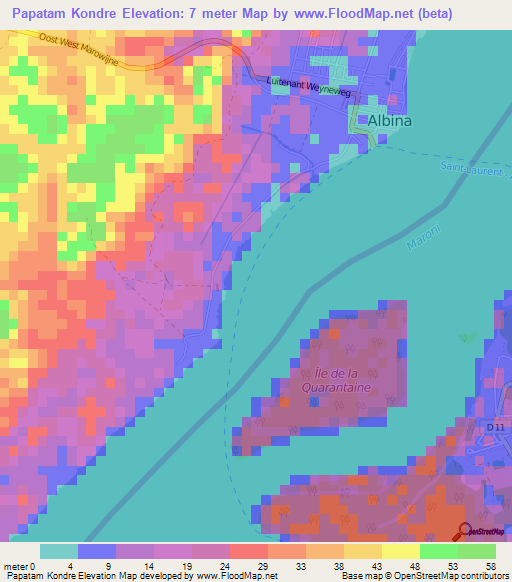 Papatam Kondre,Suriname Elevation Map