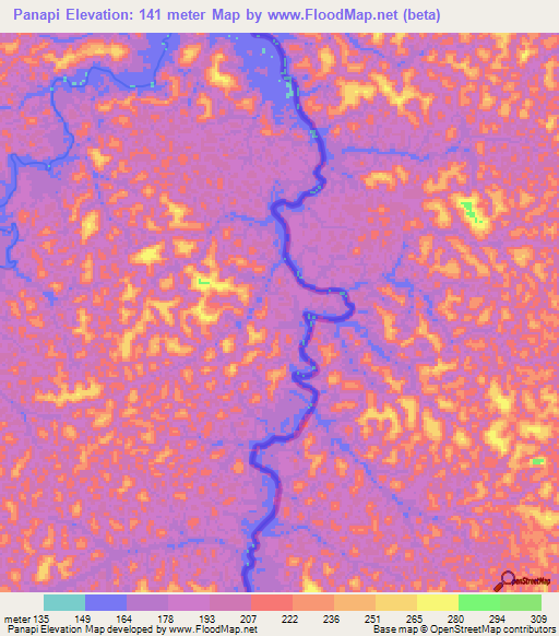 Panapi,Suriname Elevation Map