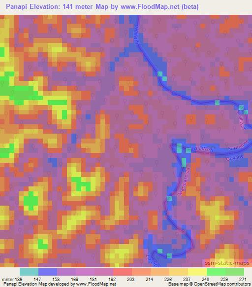 Panapi,Suriname Elevation Map