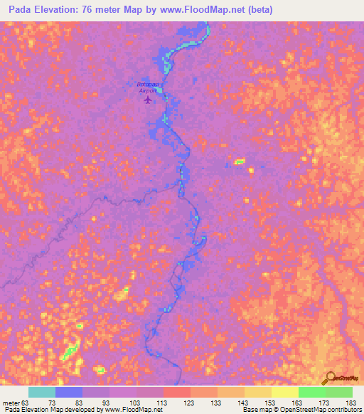 Pada,Suriname Elevation Map