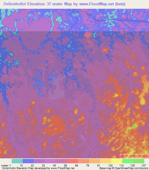 Ovilonholloi,Suriname Elevation Map