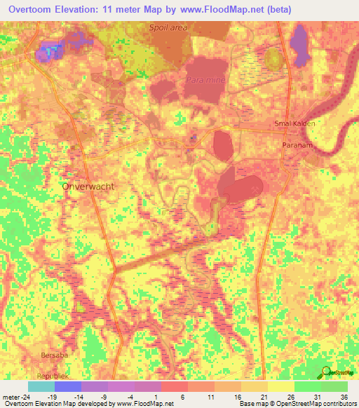 Overtoom,Suriname Elevation Map