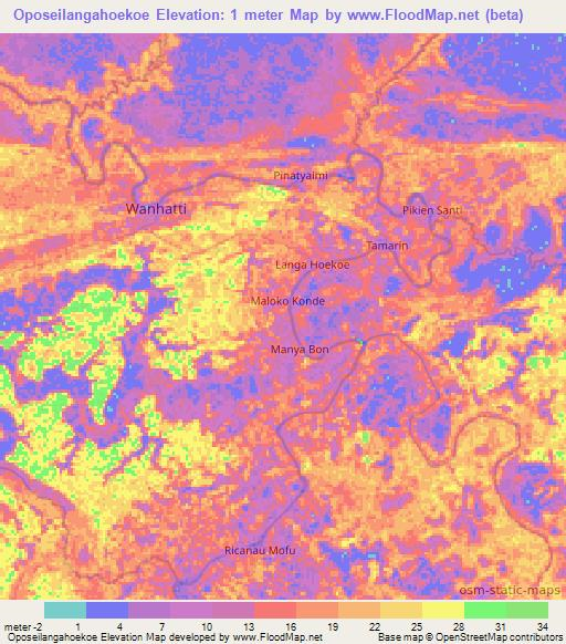 Oposeilangahoekoe,Suriname Elevation Map