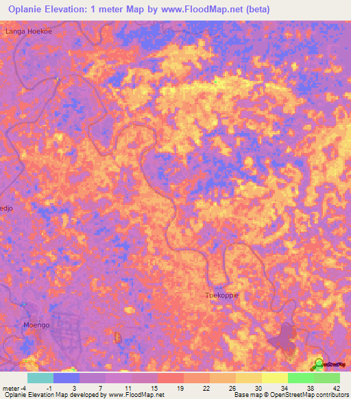 Oplanie,Suriname Elevation Map