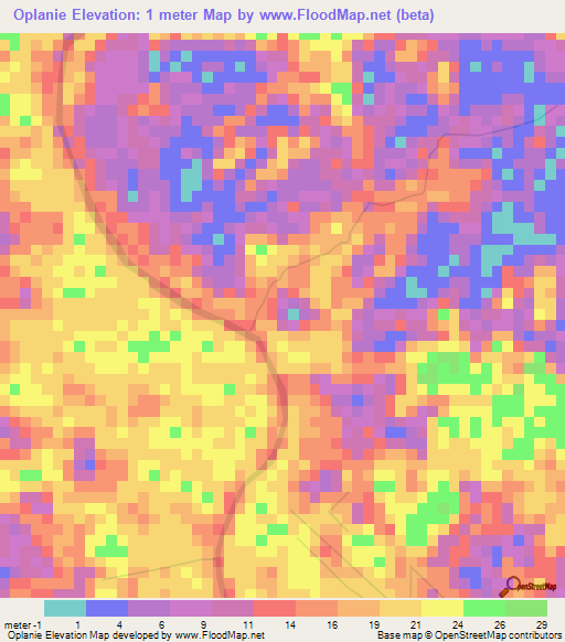 Oplanie,Suriname Elevation Map