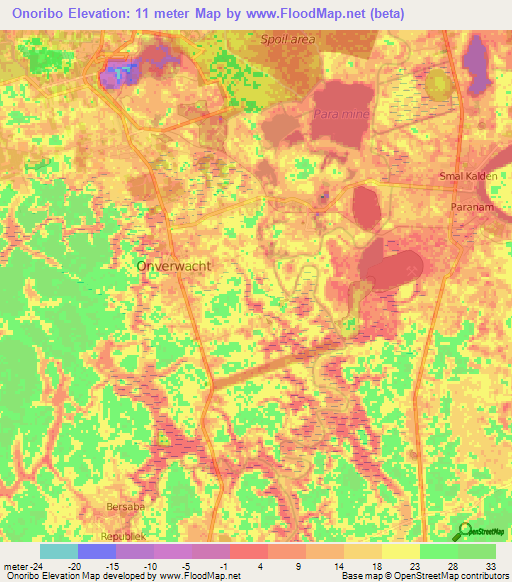 Onoribo,Suriname Elevation Map