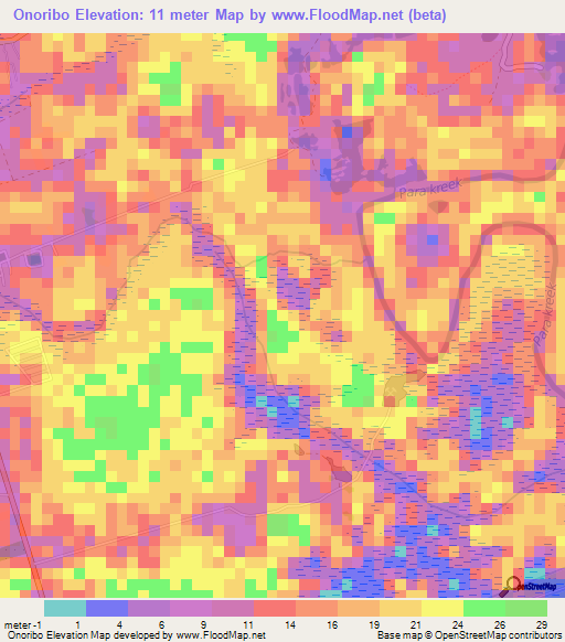 Onoribo,Suriname Elevation Map