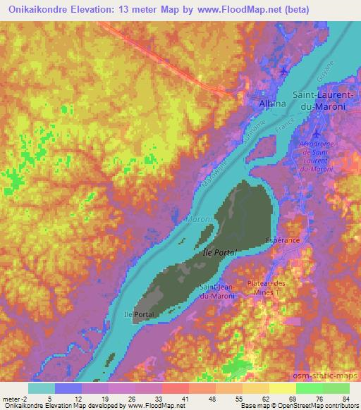 Onikaikondre,Suriname Elevation Map