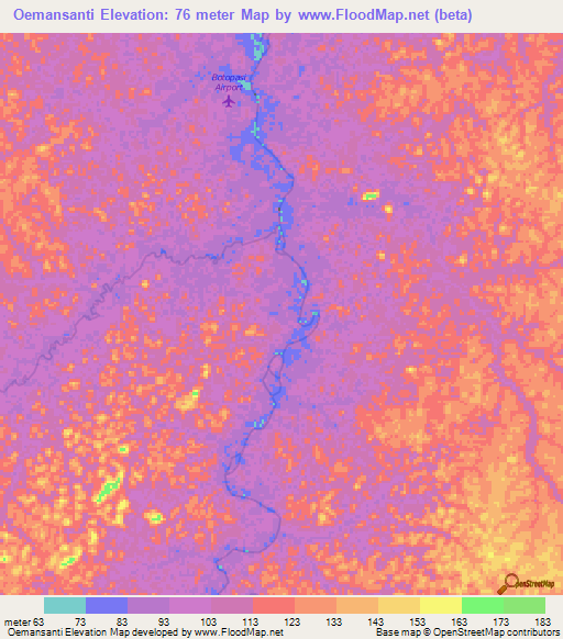 Oemansanti,Suriname Elevation Map