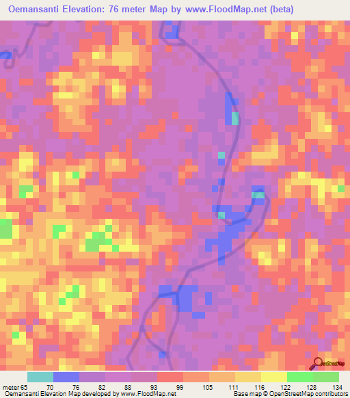 Oemansanti,Suriname Elevation Map