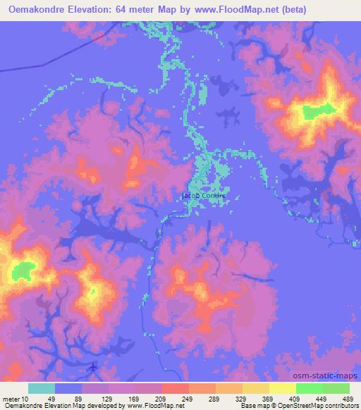 Oemakondre,Suriname Elevation Map