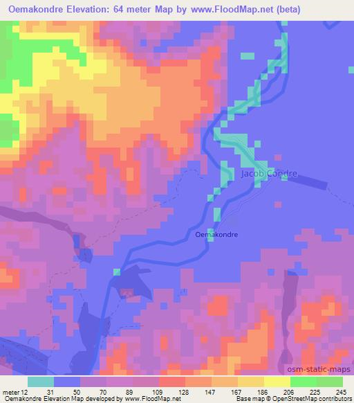 Oemakondre,Suriname Elevation Map